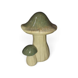 14cm Drip-Glazed Twin Ceramic Mushrooms Green