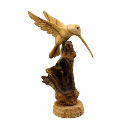 Wooden Hand Carved Hummingbird on Wood Stump