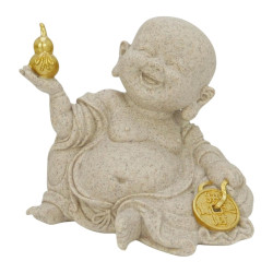 12cm Sitting Happy Fortune Buddha in Sand and Gold Finish