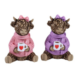 11cm Highland Cow with Coffee