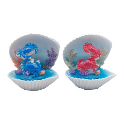 7cm Twin Crab in Coral Clam Shell 2 Asstd