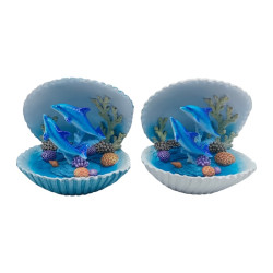 15cm Twin Dolphins in Coral Clam Shell 2 Asstd