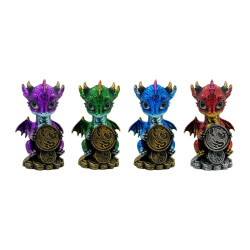 9cm Sitting Dragon on Coin Base 4 Asstd