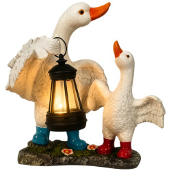 26cm Garden Twin Ducks with Solar Lantern