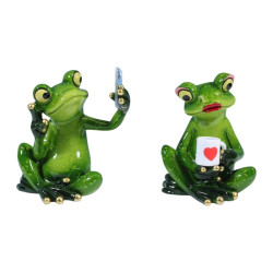9cm Sitting Marble Frog with Coffee/Phone 2 Asstd