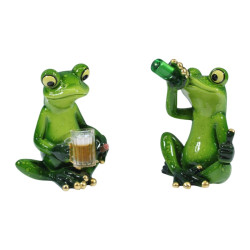 9cm Marble Green Frog Drinking Beer 2 Asstd