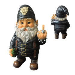 26cm Standing Biker Gnome Flipping the Bird