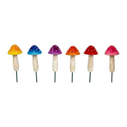 12cm Mushroom Garden Stake 6 Asstd