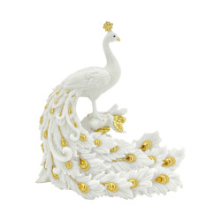 24cm White and Gold Peacock with Elegant Jewelled Tail