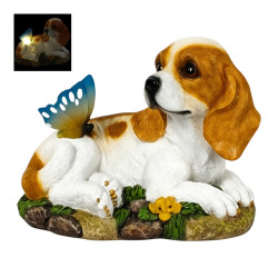 17cm Laying Dog with Blue Solar Butterfly