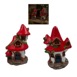 32cm Twin Storey Mushroom Fairy Light Up Solar House 2 Asstd