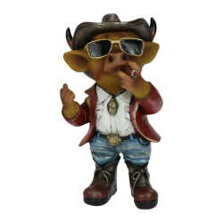 25cm Standing Highland Cow Cowboy with Hat