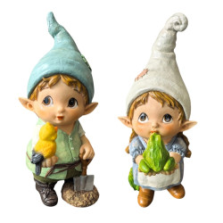 28cm Standing Cute Boy & Girl Garden Gnome 2 Asstd