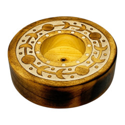 8cm Wooden Incense Holder with  Moon Cycle Carving