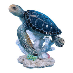20cm Marble Blue Turtle on Coral Base