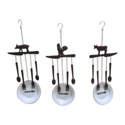 65cm Metal Cow/Rooster/Pig Wind Chime with Kitchen Plate 3 Asstd