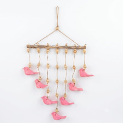 Driftwood Pink Bird Hanging On Stick