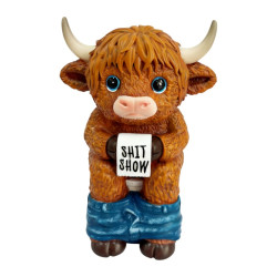 15cm Highland Cow on Toilet Holding Funny Toilet Paper