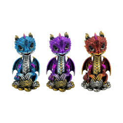 11cm Sitting Dragon on Gold Treasure 3 Asstd