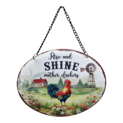 20cm Tin Hanging Sign with Rooster Design