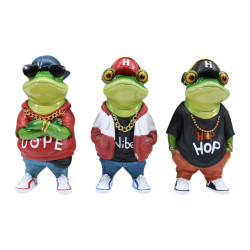 15cm Marble Green Frog with Hip Hop Street Clothes 3 Asstd
