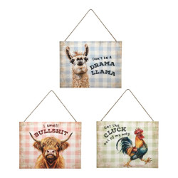 25cm Hanging Plaque with Farmyard Attitude Design 3 Asstd