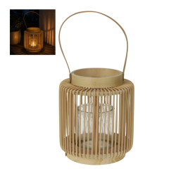 17cm Natural Lantern Colour with Handle and Glass Candle Holder