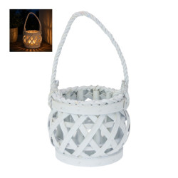 14cm Hanging White Lantern with Glass Candle Insert