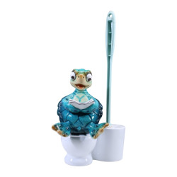 23cm Marble Turtle on Toilet with Toilet Brush and Holder