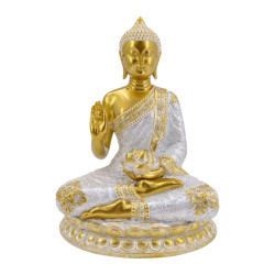 30cm Sitting Rulai Buddha Holding Lotus Flower in Pearlized Finish