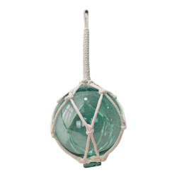 13cm Hanging Aqua Glass Ball with White Rope