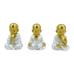10cm Sitting Buddha Monk with White Pearlized Robe 3 Asstd