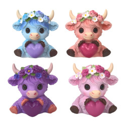 9cm Cute Sitting Cow Holding Heart 4 Asstd