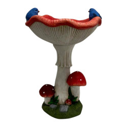 61cm Triple Mushroom Bird Feeder with Twin Blue Birds