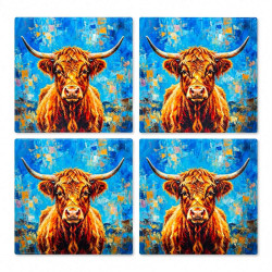 Highland Cow Ceramic Coasters Set Of 4