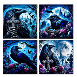 Black Raven Ceramic Coasters Set Of 4 - No 13