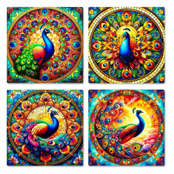 Peacock Ceramic Coasters Set Of 4 - No 8