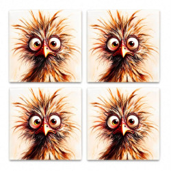 Whimsical Wide Eyed Chicken Ceramic Coasters Set Of 4 - No 9