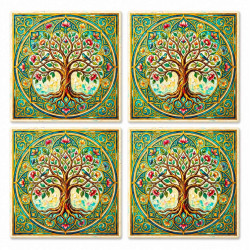 Tree Ceramic Coasters Set Of 4 - No 2