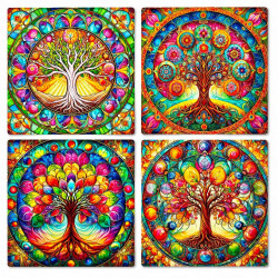 Colourful Tree Ceramic Coasters Set Of 4 - No 1