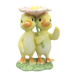 13cm Twin Ducks on Base Holding Flower