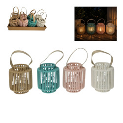 27cm White Metal/Woven Lantern with Glass Insert and Leather Strap 4 Asstd