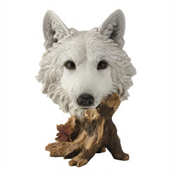 41cm White Wolf Head On Wood