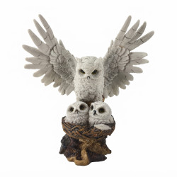 24cm White Snowy Owl With Baby Owlet Chick
