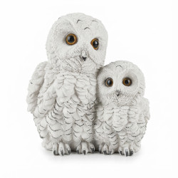 24cm White Snowy Owl With Baby Owlet Chick