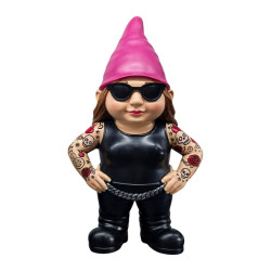 25cm Female Biker Gnome with Full Sleeve Tattoo Arms