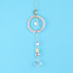 Crystal Suncatcher Round Ring Moon Star - Rose Quartz