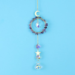 Crystal Suncatcher Round Ring Moon Star - Amethyst