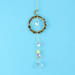 Crystal Suncatcher Round Ring Moon Star - Tiger Eye