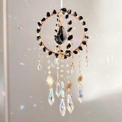 Crystal Suncatcher Double Round Ring - Black Agate
